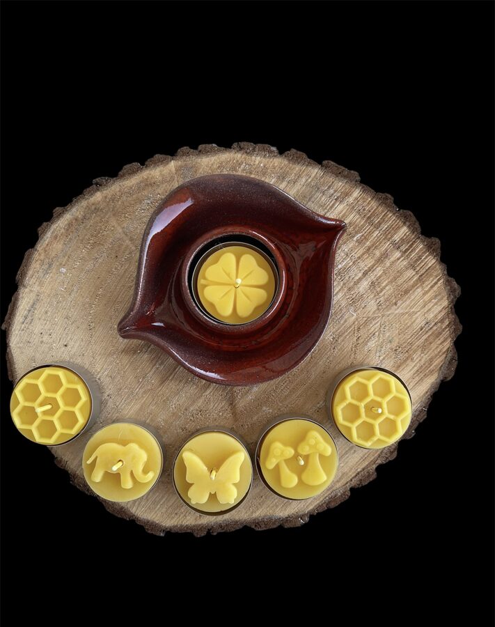 Keramikas trauks Nr.12 + 5 bišu vaska tējas sveces
