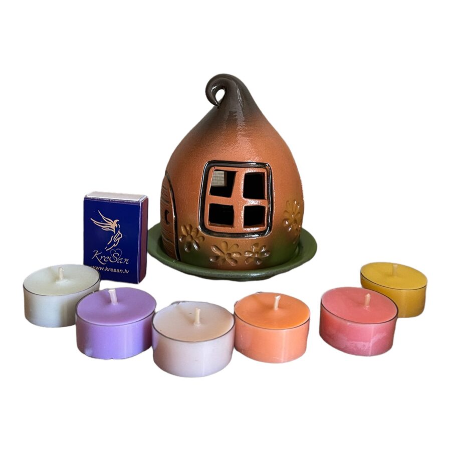Keramikas trauks Nr.2 + tējas sveču komplekts kartona kastītē (6.gab)