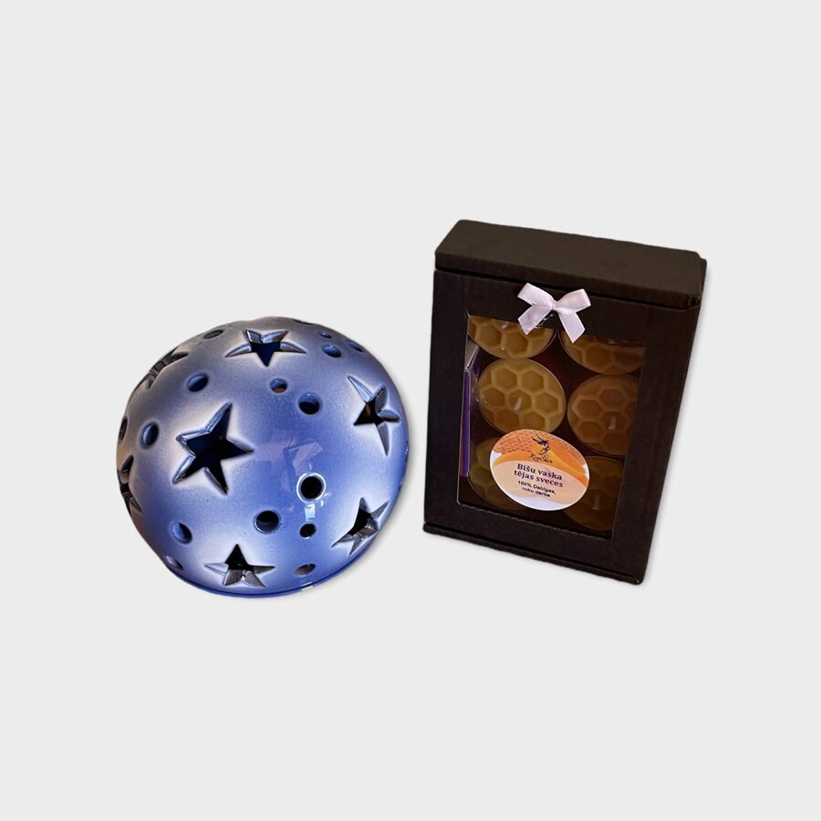 Keramikas trauks Nr.5 + tējas sveču komplekts kartona kastītē (6. gab)