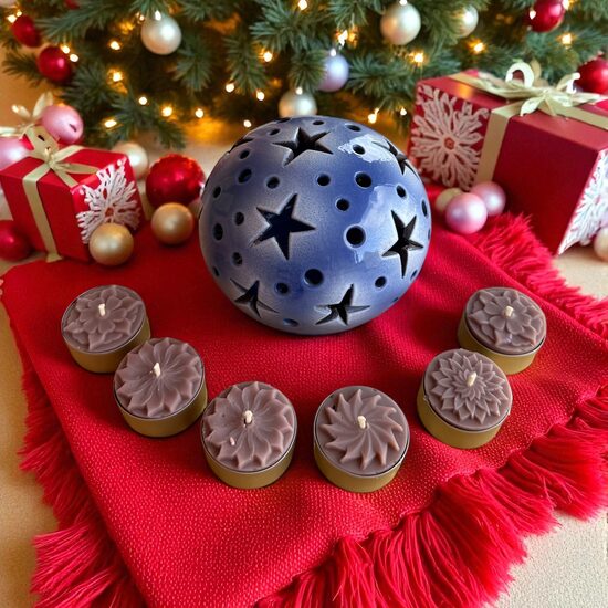 Keramikas trauks Nr.5 + tējas sveču komplekts kartona kastītē (6. gab)