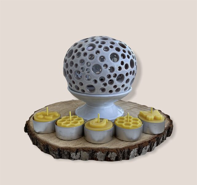 Keramikas trauks Nr.11 + 4 smaržīgās tējas sveces vai bišu vaska tējas sveces