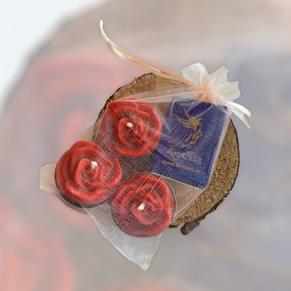 Bišu vaska tējas sveces rozītes komplekts 3.gab (sarkanā krāsā)