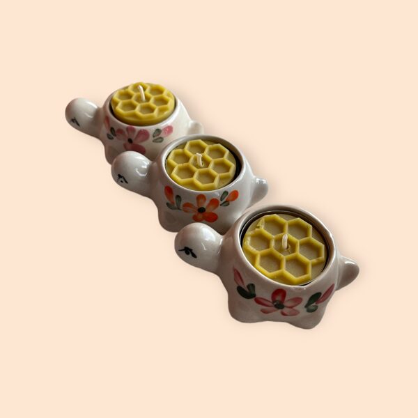 Keramikas trauks bruņurupucis + 5 bišu vaska tējas sveces