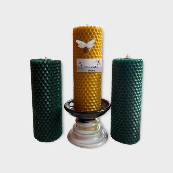 Tītās bišu vaska sveces ar keramikas palikni