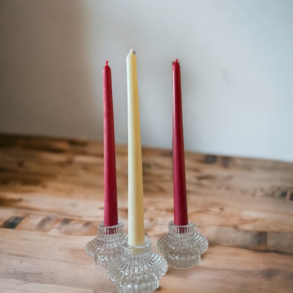 Kokosriekstu sveču vaska garās sveces 25 cm x 2 cm + elegants stikla svečturis