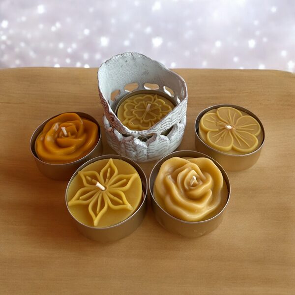 Lielo bišu vaska tējas sveču komplekts ar keramikas trauku